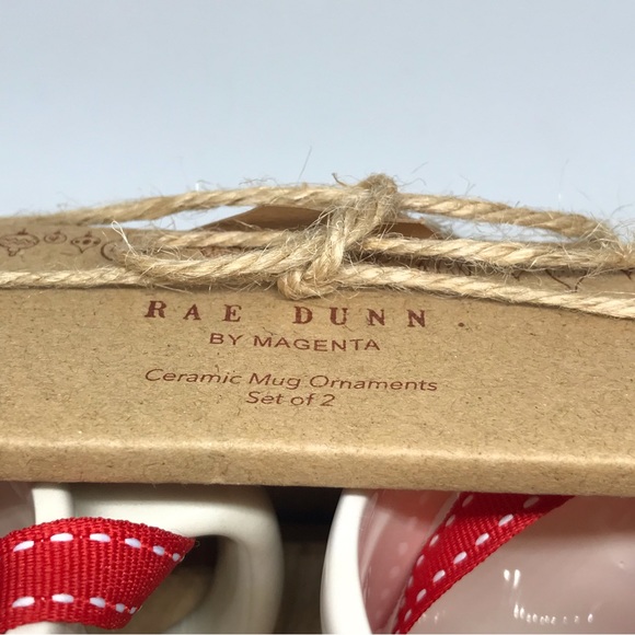 Rae Dunn Holly Jolly Ceramic Mini Mug Holiday Ornaments by Magenta Set of 2 NEW - Picture 7 of 7
